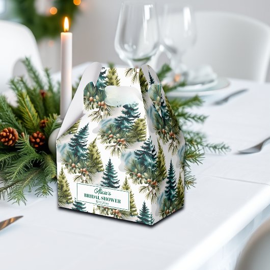 水彩松模様の冬のブライダルシャワー フェイバーボックス