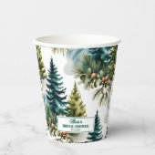 水彩松模様の冬のブライダルシャワー 紙コップ (正面)