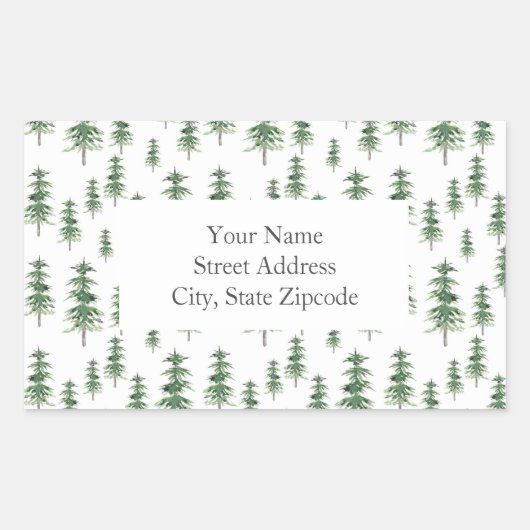 '水彩松模様'ラベル 長方形シール (正面)