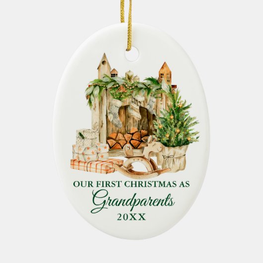 水彩松祖父母初めてのクリスマス セラミックオーナメント (裏面)