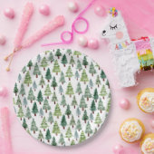  水彩松素朴の木の冬の森  ペーパープレート (パーティー)