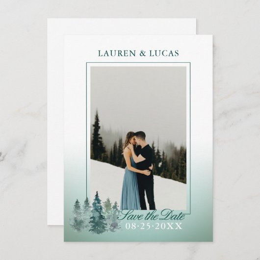 水彩松素朴トウヒの木PHOTO 結婚's セーブザデート (正面/裏面)