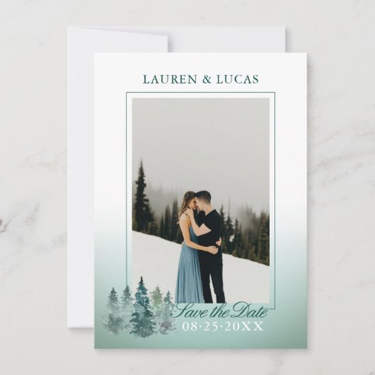 水彩松素朴トウヒの木PHOTO 結婚's セーブザデート (正面)