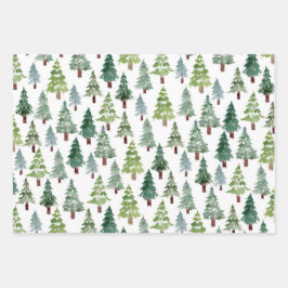 水彩松素朴木冬林 ラッピングペーパーシート