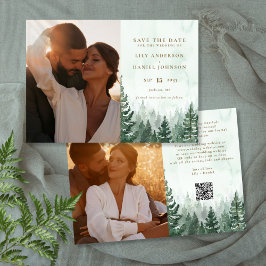 水彩松素朴林フォトQRコード セーブザデート