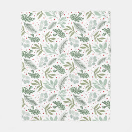 水彩松素朴林ベリーガーランド フリースブランケット