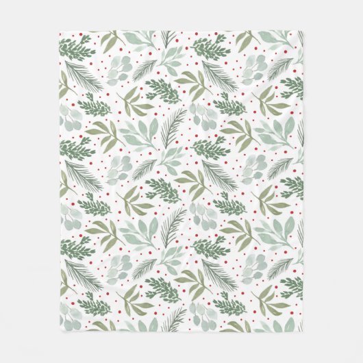 水彩松素朴林ベリーガーランド フリースブランケット (正面)