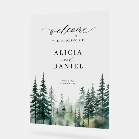 水彩松結婚林の歓迎サイン アクリルサイン (傾斜)