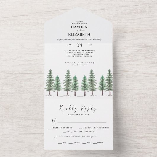 水彩松結婚林 オールインワン招待状 (内側)