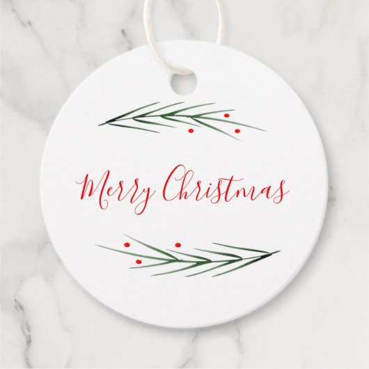 水彩松葉とベリーのギフトラベル フェイバータグ (正面)