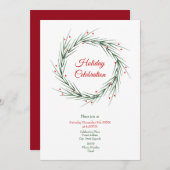 水彩松葉とベリーリース 招待状 (正面/裏面)