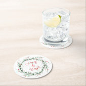 水彩松葉と果実のリースラウンド ラウンドペーパーコースター (インサイチュ)