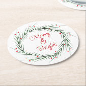 水彩松葉と果実のリースラウンド ラウンドペーパーコースター (アングル)