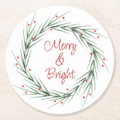 水彩松葉と果実のリースラウンド ラウンドペーパーコースター (正面)