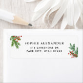 水彩松針とホリーホリデーアドレス ラベル (インサイチュ)