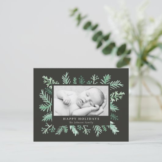 水彩松針写真フレームクリスマス シーズンカード (スタンド正面)