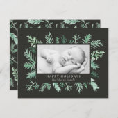 水彩松針写真フレームクリスマス シーズンカード (正面/裏面)