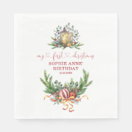 水彩松1stクリスマス誕生日書道 スタンダードランチョンナプキン