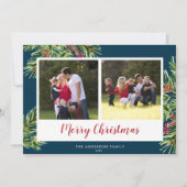 水彩松2フォトブルーメリークリスマス シーズンカード (正面)