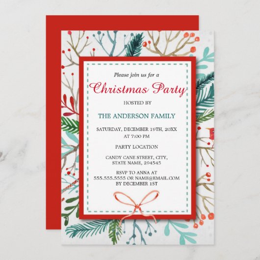 水彩林お洒落クリスマスパーティー招待状 招待状 (正面/裏面)