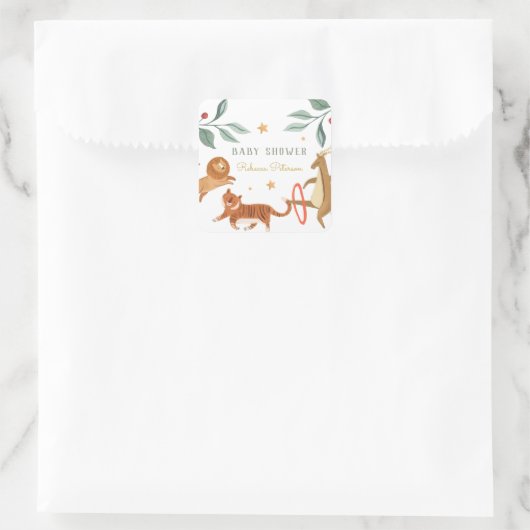 水彩林かわいい動物の赤ちゃんシャワー スクエアシール (バッグ)