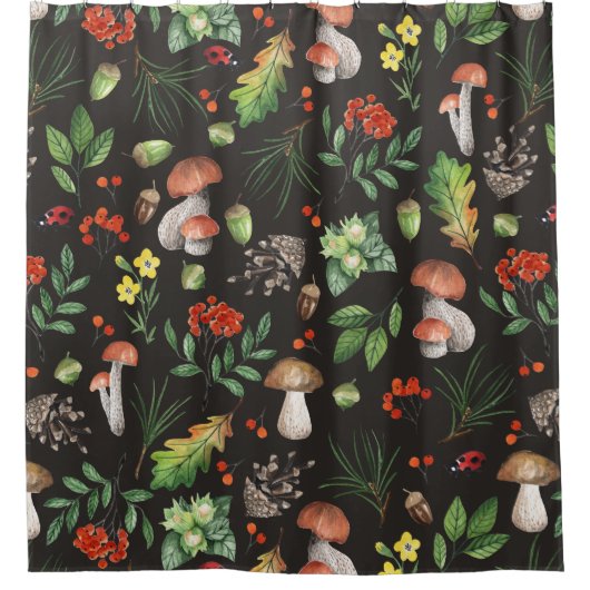 水彩林きのこ離れの花類 | シャワーカーテン (正面)