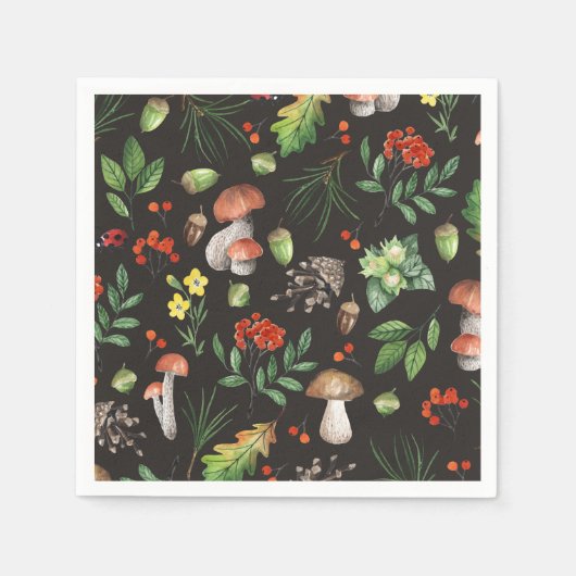 水彩林きのこ離れの花類 | スタンダードカクテルナプキン (正面)