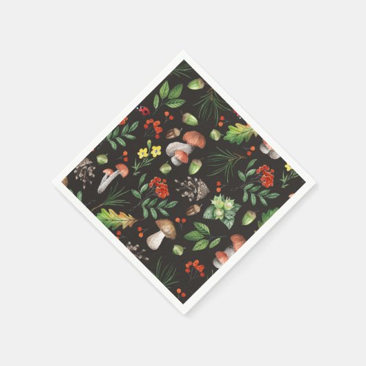 水彩林きのこ離れの花類 | スタンダードカクテルナプキン (角)