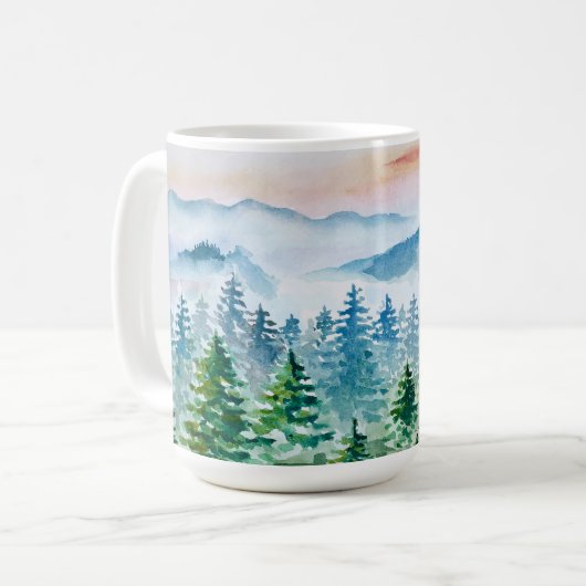 水彩林と山 コーヒーマグカップ (正面左)