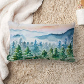 水彩林と山 ランバークッション (ブランケット)