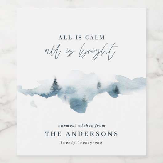 水彩林のクリミニマルスパーソナライズされたマス ワインラベル (シングルラベル)