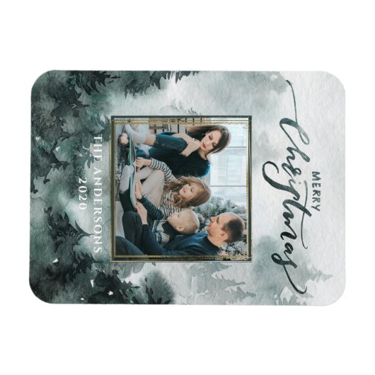 水彩林の写真 |メリークリスマス マグネット (横)