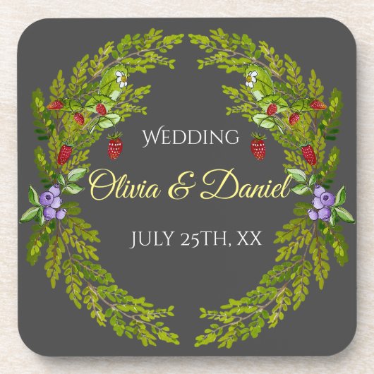 水彩林の果実結婚のリース コースター (正面)