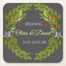 水彩林の果実結婚のリース スクエアペーパーコースター