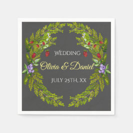 水彩林の果実結婚のリース スタンダードカクテルナプキン