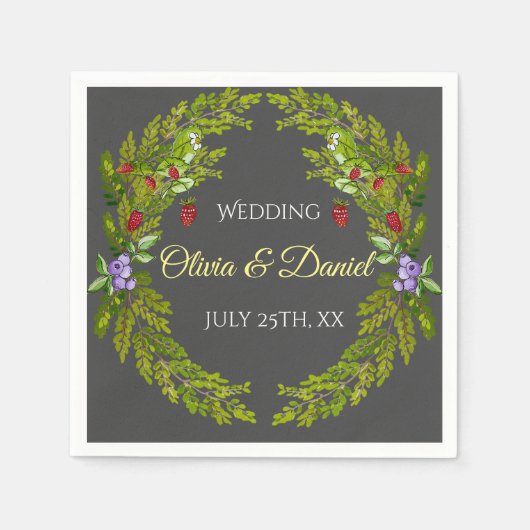 水彩林の果実結婚のリース スタンダードカクテルナプキン (正面)