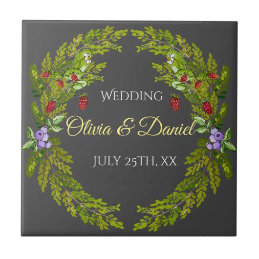 水彩林の果実結婚のリース タイル (正面)