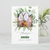 水彩林の森の緑結婚の写真 サンキューカード (スタンド正面)