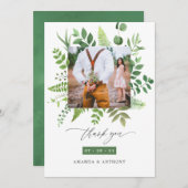 水彩林の森の緑結婚の写真 サンキューカード (正面/裏面)