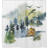 水彩林の風景 シャワーカーテン (正面)