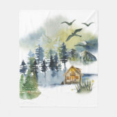 水彩林の風景 フリースブランケット (正面)