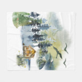 水彩林の風景 フリースブランケット (正面(横))