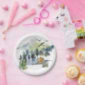 水彩林の風景 ペーパープレート (パーティー)