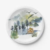 水彩林の風景 ペーパープレート (正面)