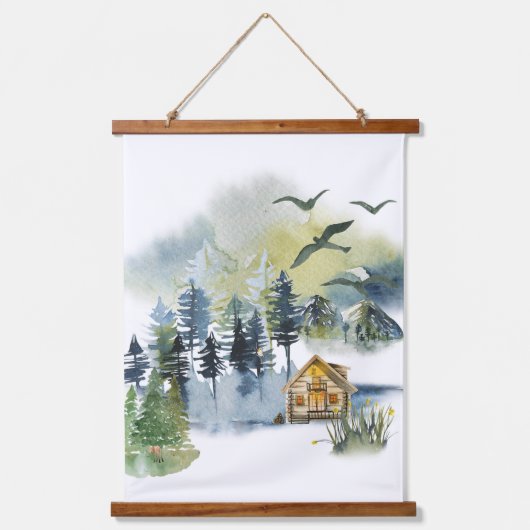 水彩林の風景 吊り下げ型タペストリー (正面)