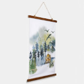 水彩林の風景 吊り下げ型タペストリー (傾斜あり)