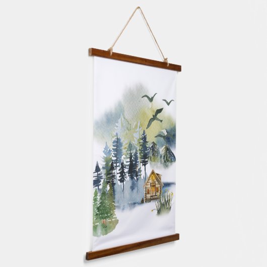 水彩林の風景 吊り下げ型タペストリー (傾斜あり)