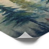 水彩林の風景、夕暮れ時の松 ポスター (角)