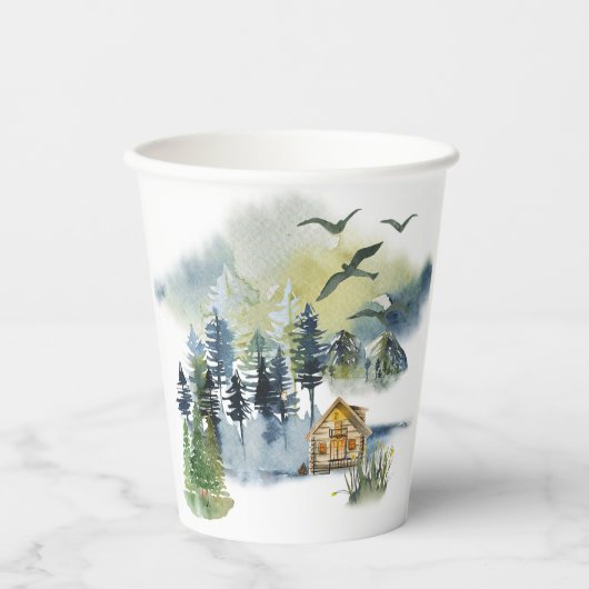 水彩林の風景 紙コップ (正面)