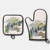 水彩林の風景 鍋つかみ&鍋敷きセット (正面)